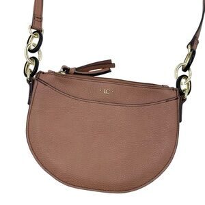 Liz Claiborne Sherry Crossbody Bag Brown Pebbled Faux Leather Chain Link Strap